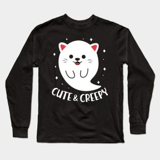 Funny Cute & Creepy Cat Ghost Halloween Long Sleeve T-Shirt